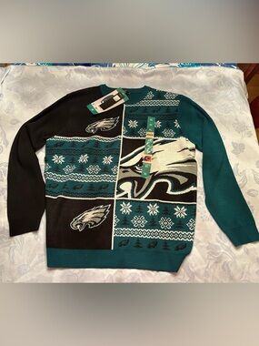 NFL Philadelphia Eagles Teal Black White Patchwork Sweater